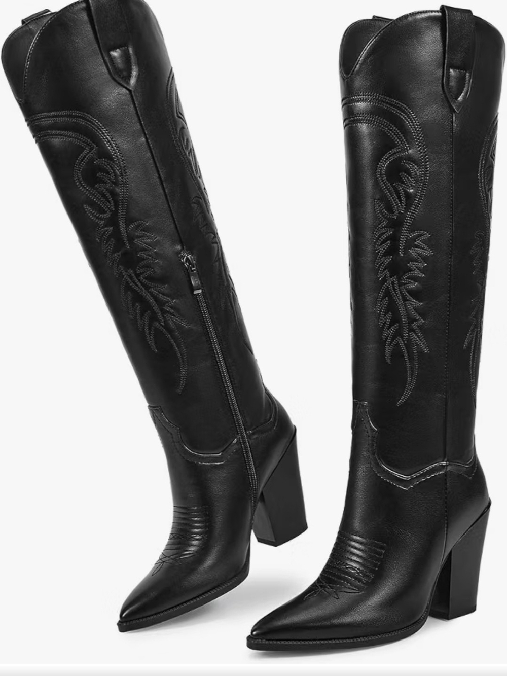 ISNOM sz 9 Women's Western Boots Knee High Boots, Cowboy Cowgirl Embroidered Chu